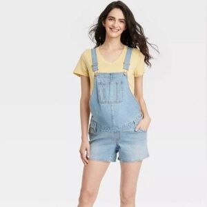 Isabel Maternity Women Denim Overalls Size 2 Frayed Hem Bib Shorts Summer Comfy